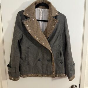 Ungrid Women's Med Stylish Gray and Brown Women's Jacket Snap Grommet Details